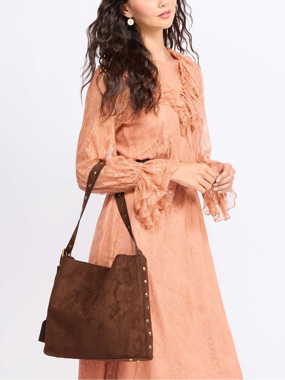 Malibu Sky Brown Studded Shoulder Bag